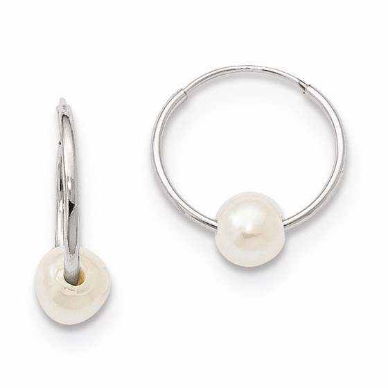 14k White Gold 5-6 mm White Cultured Pearl Endless Hoop Earrings 14k White Gold 5-6 mm White Cultured Pearl Endless Hoop Earrings